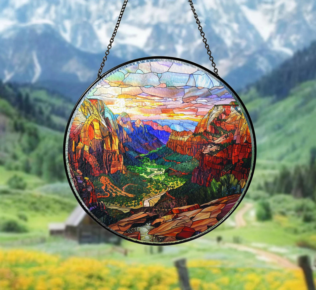 Zion National Park Glass Suncatcher, US National Park Glass Art, National Parks Window Hangings, Hiker Gift, Window Decor, Christmas Gifts. SCBILUMIE26