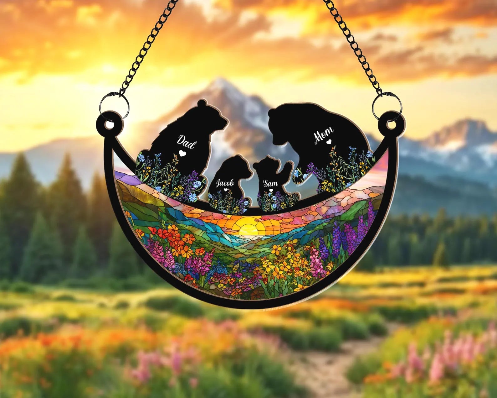 Personalized Mama Bear Suncatcher, Custom Bear Family Gift, Mother's Day Gift For Mom, Mom Gift From Kids, Mom Birthday Gift. MDBILUMIE4
