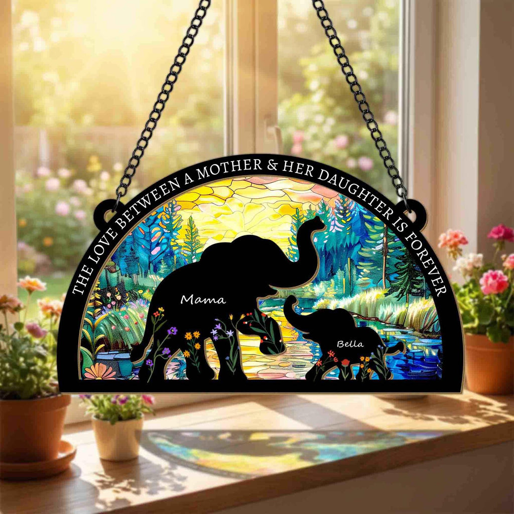 Personalized Elephant Family Suncatcher, Custom Mom Gift From Kids, Mother’s Day Gift, Gift For Nana, Grandma Gift, Window Hanging. MDBILUMIE8