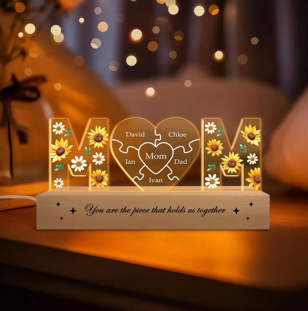 Custom Mother's Day Puzzle Night Light, Custom Mom Sunflower Gift, Mother's Day Gift, Gift For Mom, Mom Birthday Gift, Mom Gift From Kids. NLFRBILUMIE34