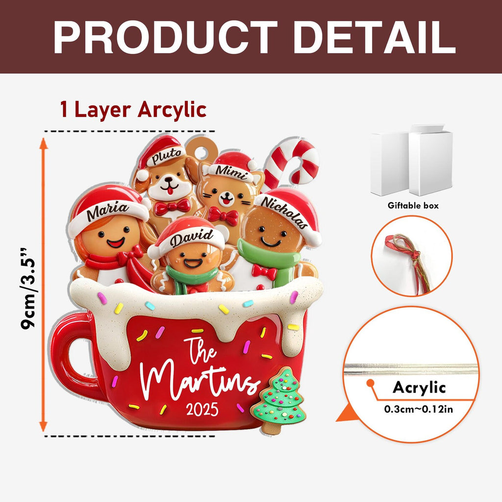 Personalized Gingerbread Ornament, Custom Gingerbread Family With Pet Ornament, Family Christmas Gift, Holiday Keepsake, Christmas Decor.  COBILUMIE60