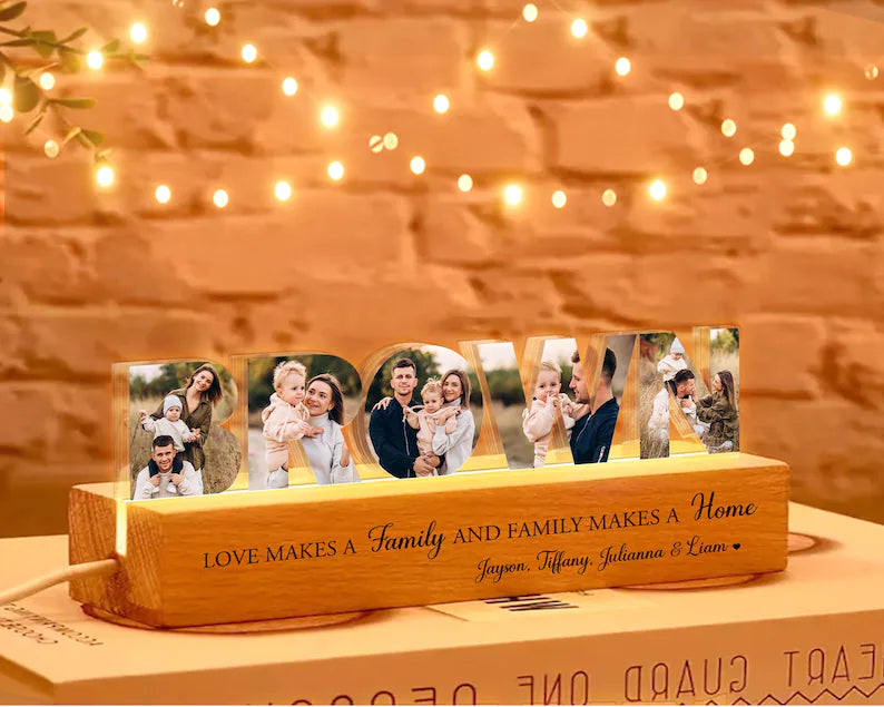 Personalized Family Name Photo Collage Night Light, Family Photo Gift, Anniversary Gift, Gift for Dad, Mom Birthday Gift, Gift For Her. FDBILUMIE5