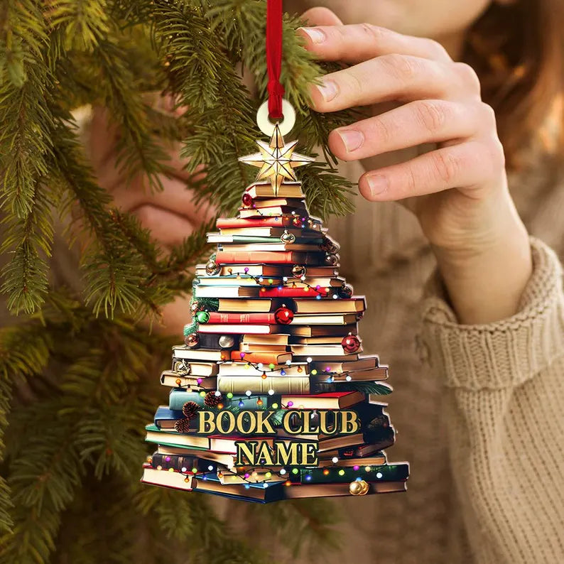 Personalized Christmas Book Tree Name Ornament, Custom Bookish Ornament, Book Lover Gift, Bookworm Gifts, Book Club Ornament, Librarian Gift. COBILUMIE9