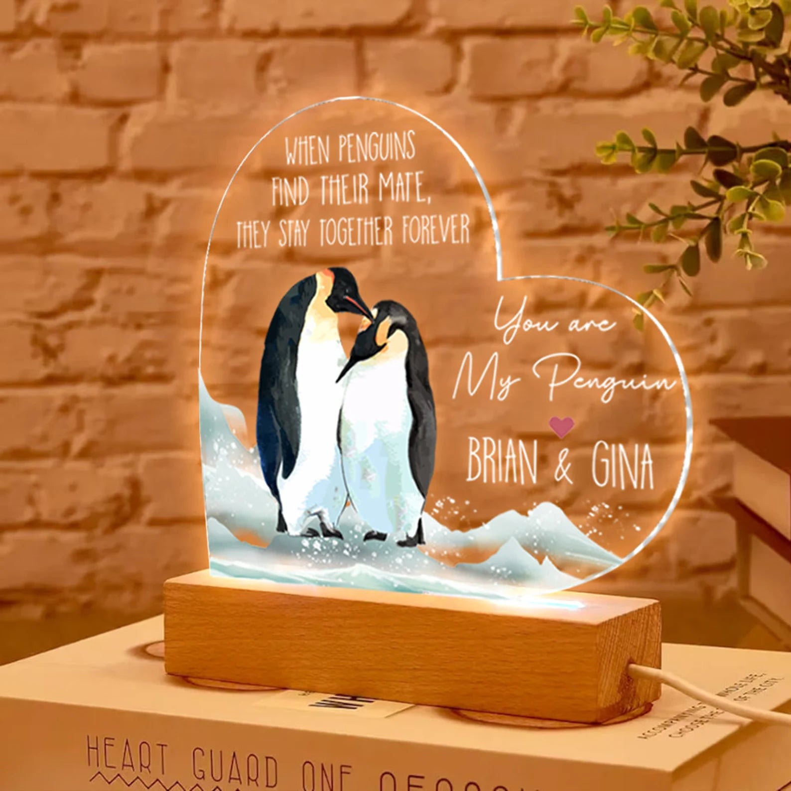 Personalized You Are My Penguin Night Light, Custom Anniversary Gift, Couple Name Night Light, Gift For Husband, Gift For Wife. NLFRBILUMIE16