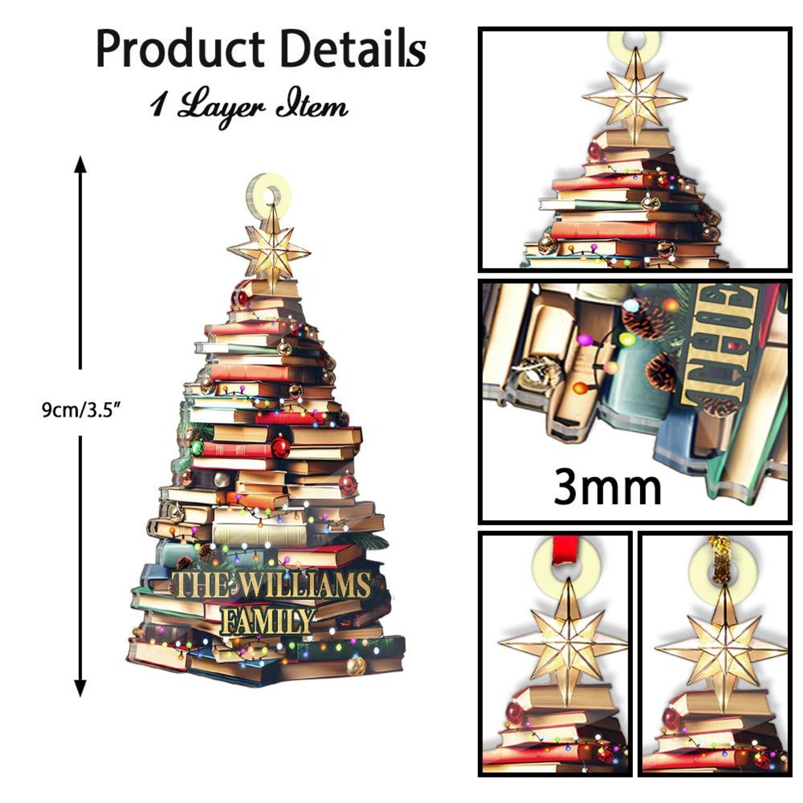 Personalized Family Christmas Ornament, Christmas Tree Ornament, Bookish Ornament, Family Name Ornament, Book Lover Gift, Bookworm Gifts. COBILUMIE32