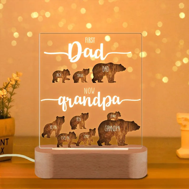 Personalized Papa Bear Gift, First Dad Now Grandpa Night Light, Custom Father's Day Gift, Gift For Dad, Gift For Grandpa, New Grandpa Gift. FDBILUMIE14