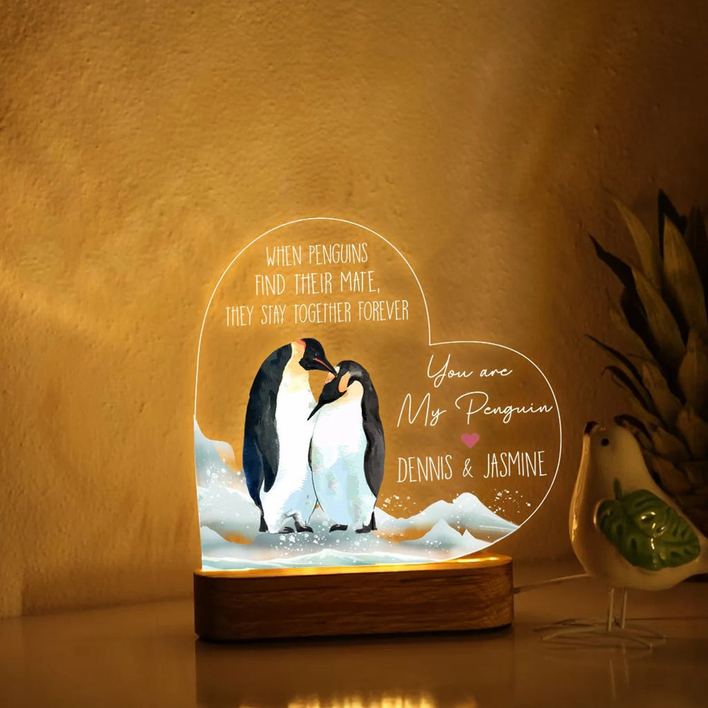 Personalized Penguin Night Light, Custom Couple Night Light, Anniversary Gift, Gift For Girlfriend, Gift For Boyfriend, Gift For Her. NLFRBILUMIE17