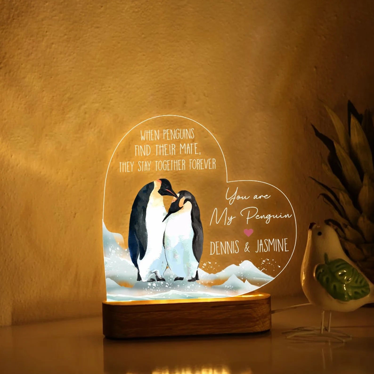 Personalized Penguin Night Light, Custom Couple Night Light, Anniversary Gift, Gift For Girlfriend, Gift For Boyfriend, Gift For Her. NLFRBILUMIE17