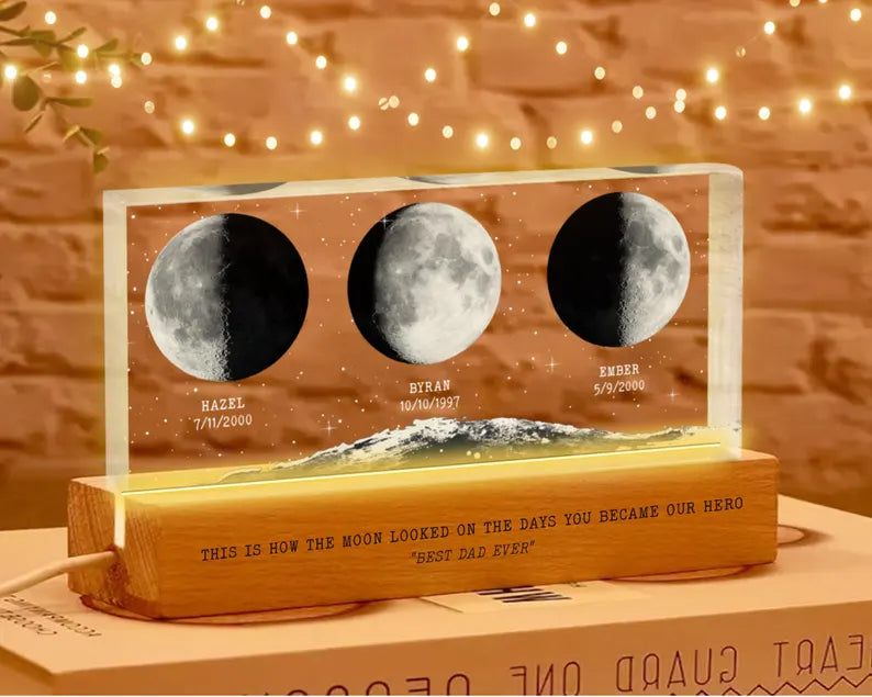 Personalized Moon Phase Night Light For Dad, Custom Dad Gift, Father's Day Gift, Gift for Dad, Best Dad Gift, Gift For Husband. FDBILUMIE9