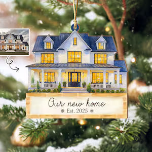 Personalized New Home Ornament, House Photo Ornament, New Home Christmas Gift, Housewarming Gift, Realtor Client Gift, Christmas Decor. COBILUMIE16