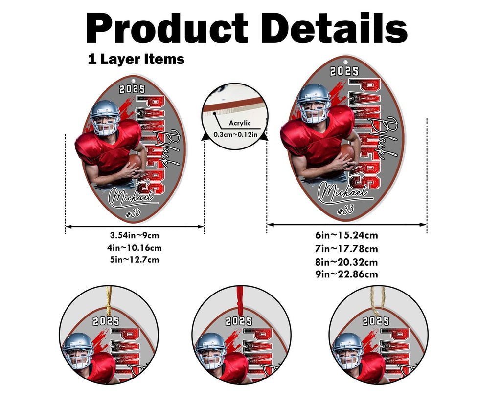 Custom Player Football Christmas Ornament, Custom Sport Photo Ornament, Football Player Gift, Football Team Gift, Football Coach Gift. COBILUMIE56