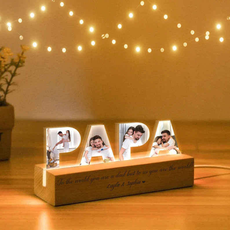 Personalized Dad Photo Collage Acrylic Night Light, Custom Dad Photo Gift, Father's Day Gift, Gift for Dad, Dad Gift From Kids. FDBILUMIE7