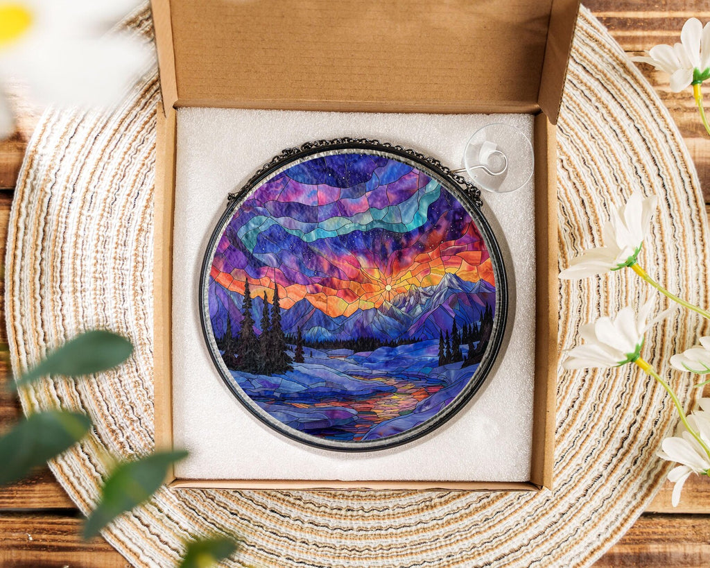 Denali National Park Glass Suncatcher, US National Park Glass Art, Mountain Suncatcher, Traveler Gift, Window Hangings, Christmas Gifts. SCBILUMIE22