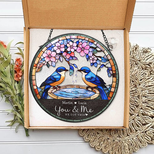 Custom Bluebird Couple Glass Suncatcher, Bluebird Glass Art, Valentine Gifts, Gift For Couple, Bird Lover Gift, Anniversary Gift, Home Decor. SCBILUMIE2