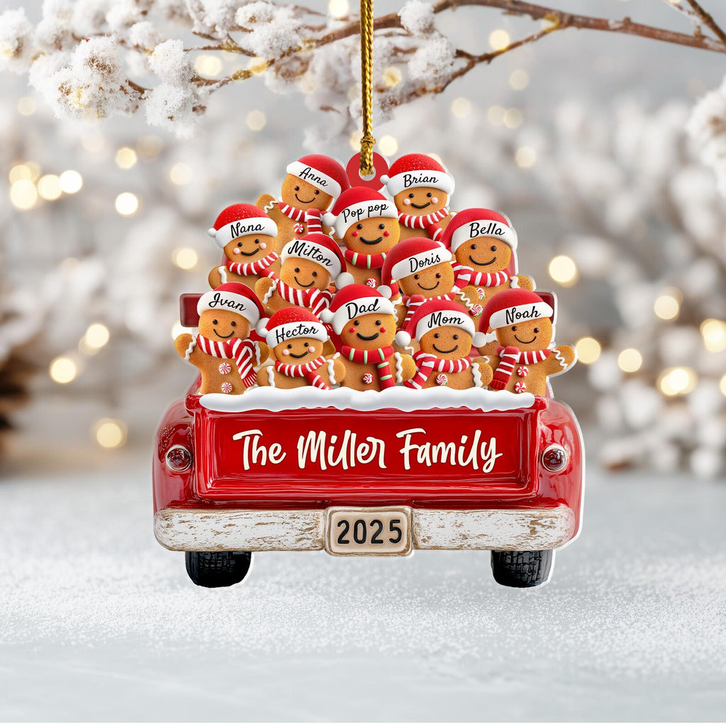 Custom Gingerbread Family Christmas Ornament, Custom Red Truck Ornament, Family Christmas Gift, Holiday Keepsake, Christmas Tree Decor. COBILUMIE40