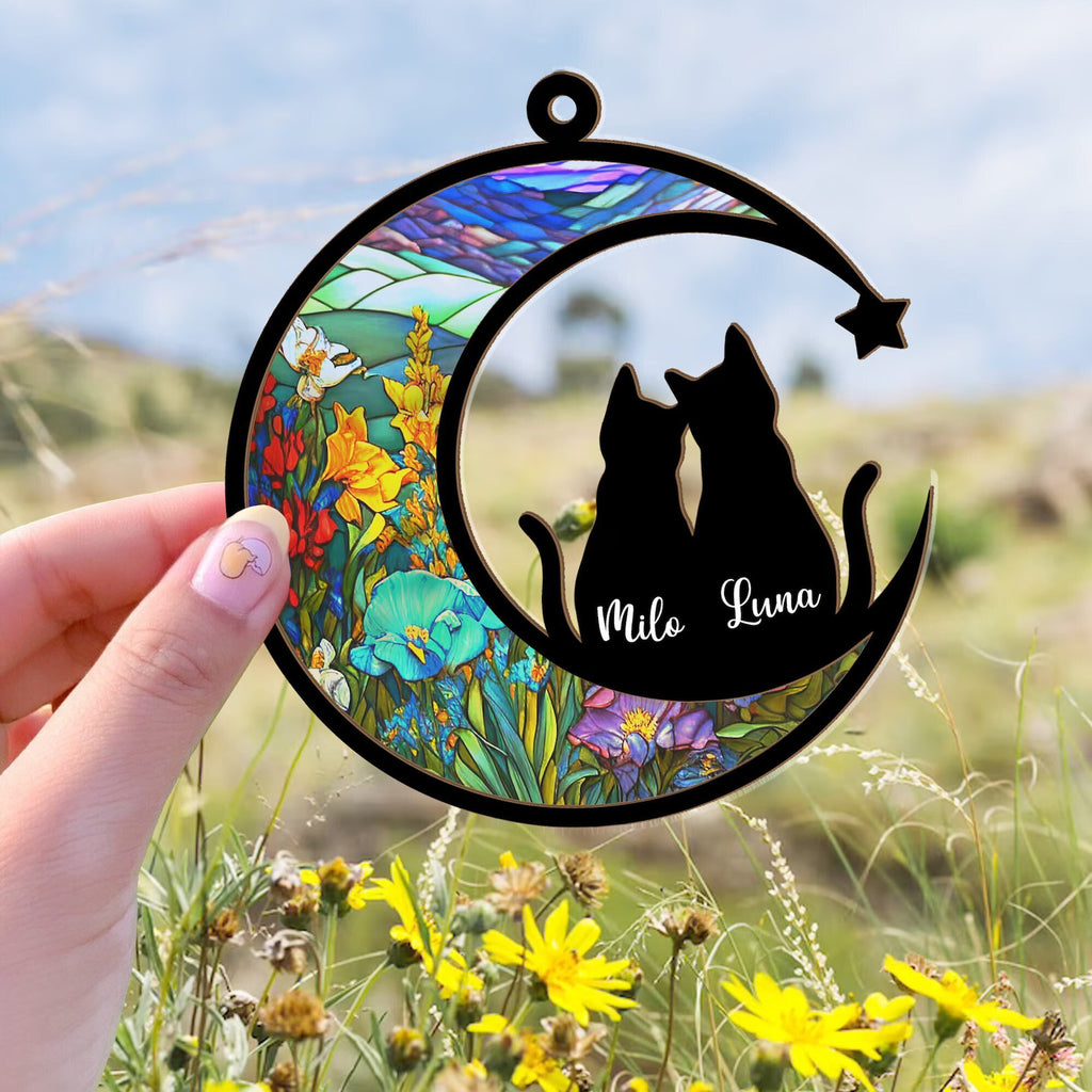 Personalized Couple Cats Memorial Suncatcher, Custom Cat Memorial Gift, Cat Loss Gift, Loss of Cats Gift, Cat Sympathy Gift, Cat Suncatcher. SCCBILUMMIE9