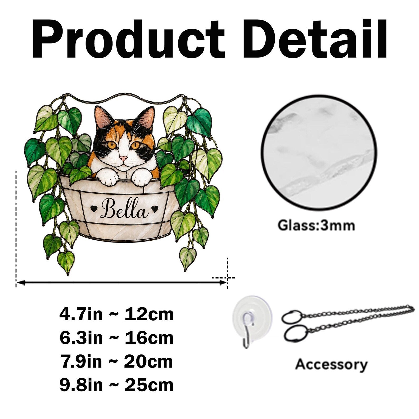 Personalized Cat Portrait Glass Suncatcher, Pothos Plant Suncatcher, Cat Lover Gift, Botanical Glass Art, Cat Mom Gift, Window Hanging. SCCBILUMMIE6