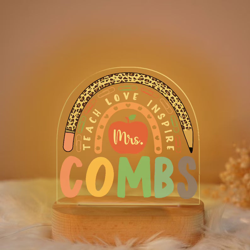 Custom Teacher Rainbow Night Light, Custom Teacher Appreciation Gift, Custom Teacher Name Gift, Thank You Teacher Gift, Gift For Teacher. NLBILIMIE2