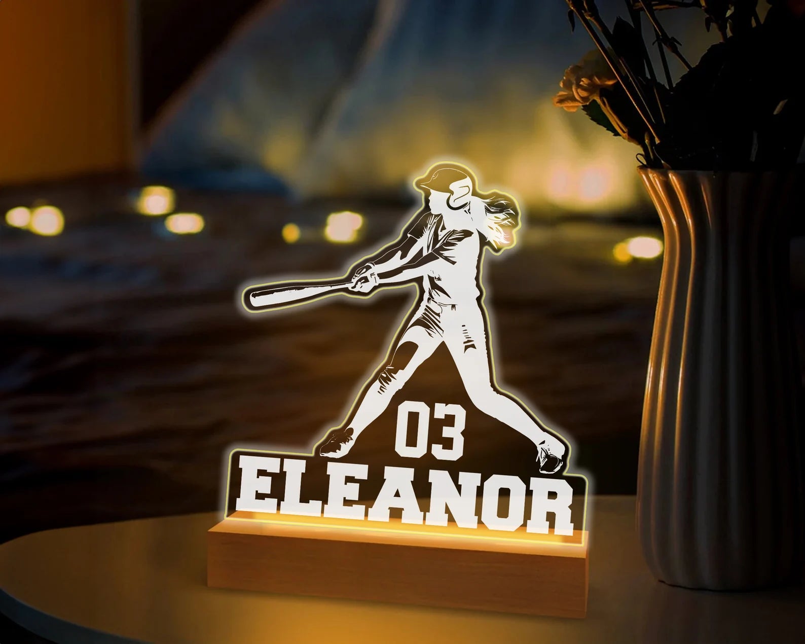 Personalized Softball Night Light, Custom Kids Names And Numbers, Softball Player Gift, Softball Girl Gift, Softball Coach Gift. NLFRBILUMIE8