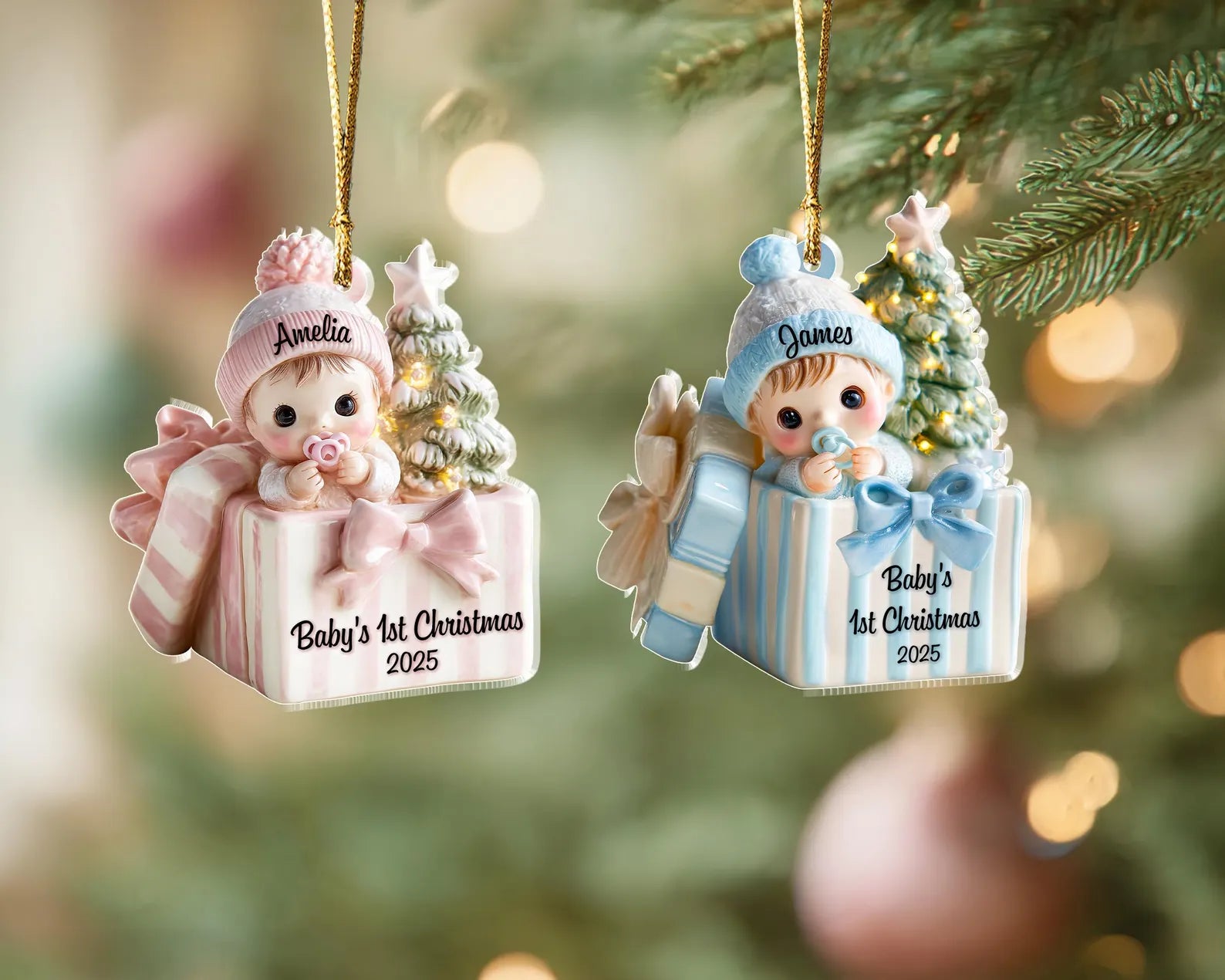 Custom Baby's 1st Christmas Ornament, Baby's First Christmas Gift, New Baby Gift, Baby Boy Ornament, Baby Shower Gift, Christmas Decor. COBILUMIE25