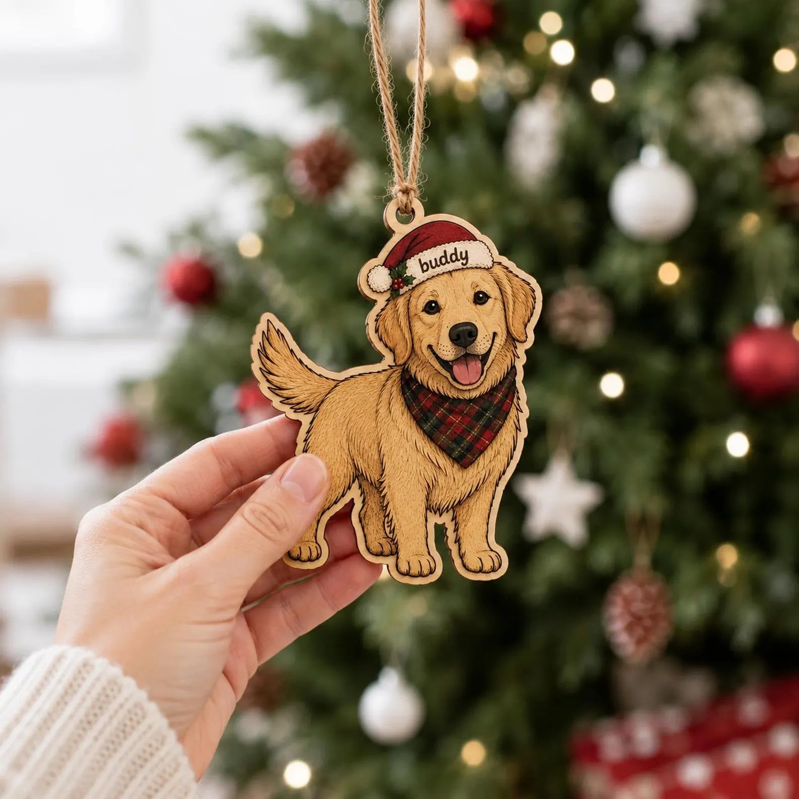 Personalized Golden Retriever Wooden Ornament, Custom Dog Name Christmas Ornament, Pet Memorial Gift, Dog Lover Christmas Keepsake	COBILUMIE99