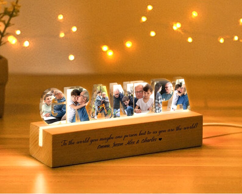 Custom Grandpa Collage Photo Night Light, Custom Gift For Dad, Father's Day Gift, Grandpa Gift From Grandkids, Grandparents Gift. FDBILUMIE12
