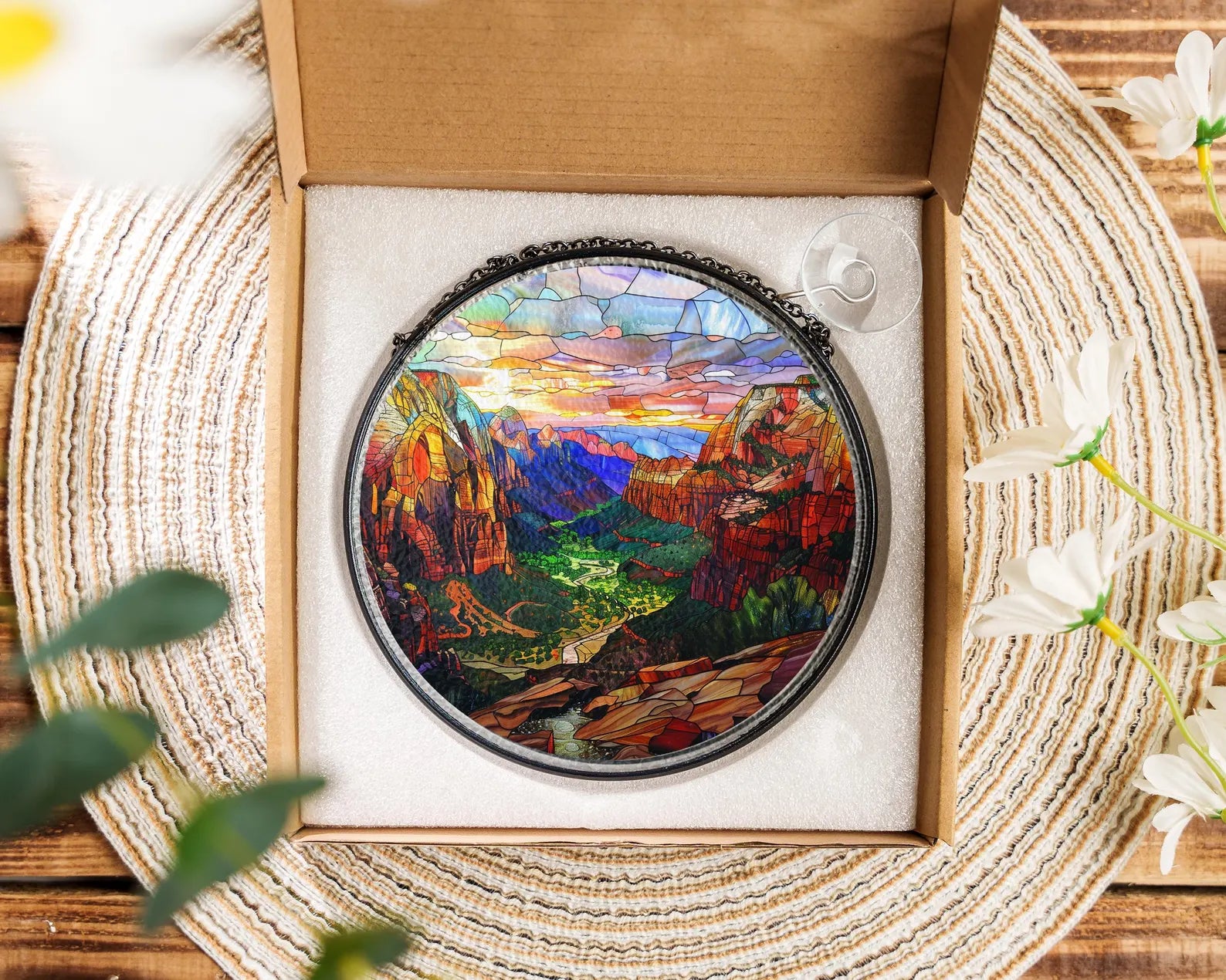 Zion National Park Glass Suncatcher, US National Park Glass Art, National Parks Window Hangings, Hiker Gift, Window Decor, Christmas Gifts. SCBILUMIE26