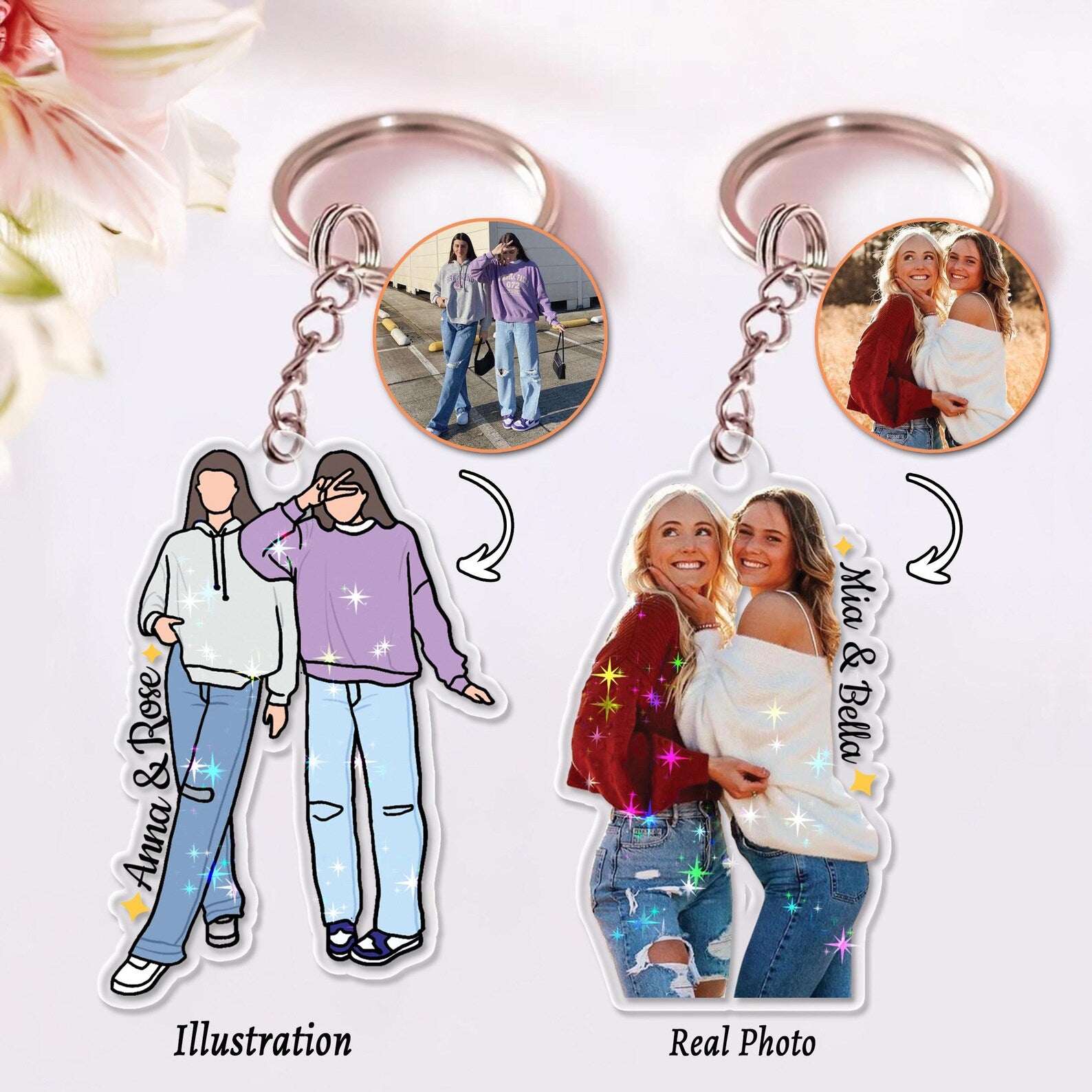 Custom Besties Hologram Keychain, Custom Besties Photo Keychain, Gift For Besties, Bestie Gift, Soul Sister Gift, Gift For Best Friends. PKBILUMIE1
