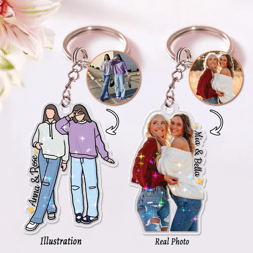 Custom Besties Hologram Keychain, Custom Besties Photo Keychain, Gift For Besties, Bestie Gift, Soul Sister Gift, Gift For Best Friends. PKBILUMIE1