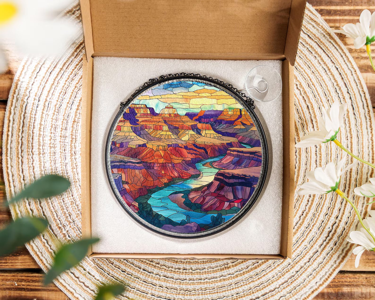 Grand Canyon National Park Glass Suncatcher, Arizona National Park Glass Art, Mountain Window Hangings, Traveler Gift, Christmas Gifts. SCBILUMIE21