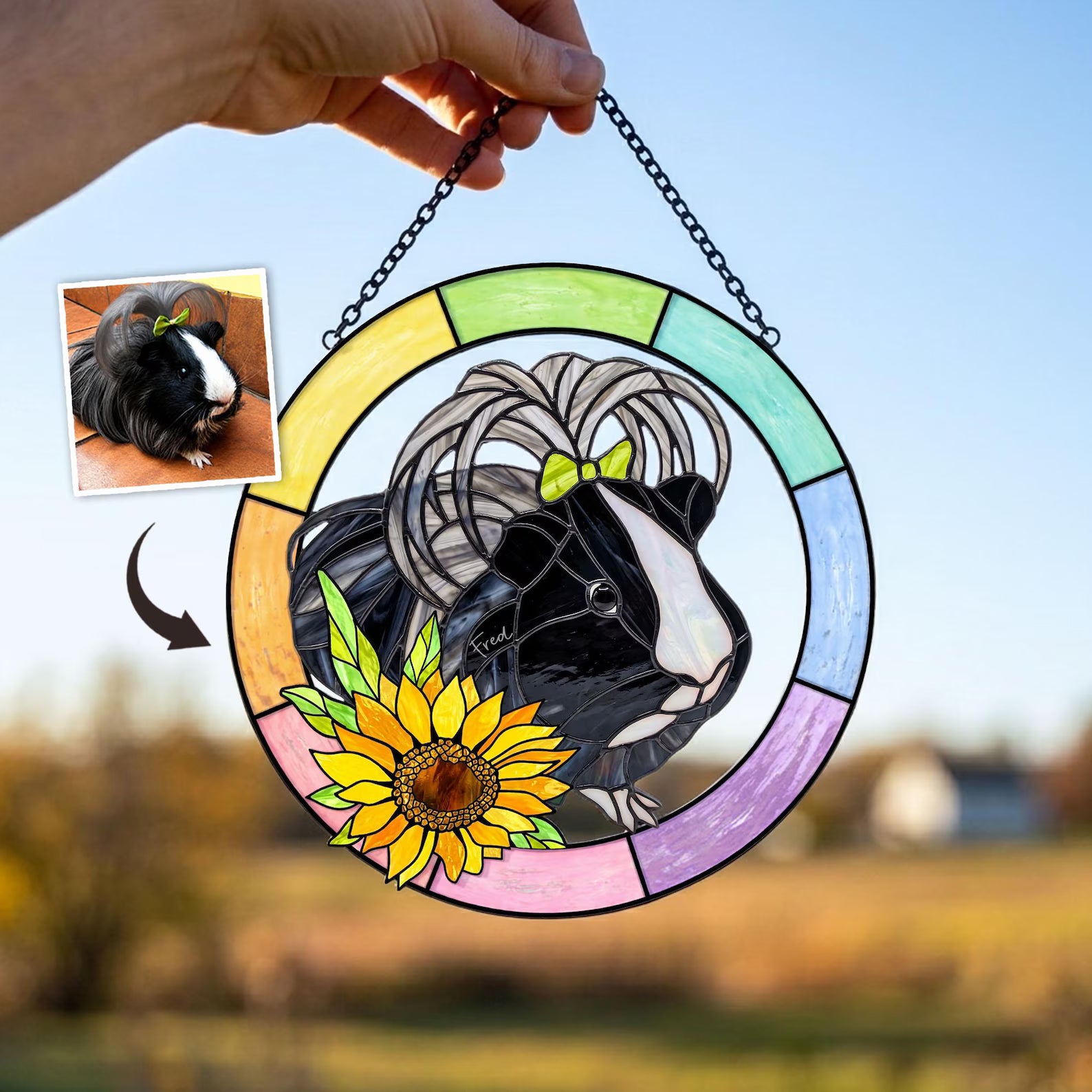Personalized Guinea Pig Memorial Glass Suncatcher, Custom Pet Portrait Gift, Pet Memorial Gift, Hamster Lover Gift, Window Hanging. SCCBILUMMIE24