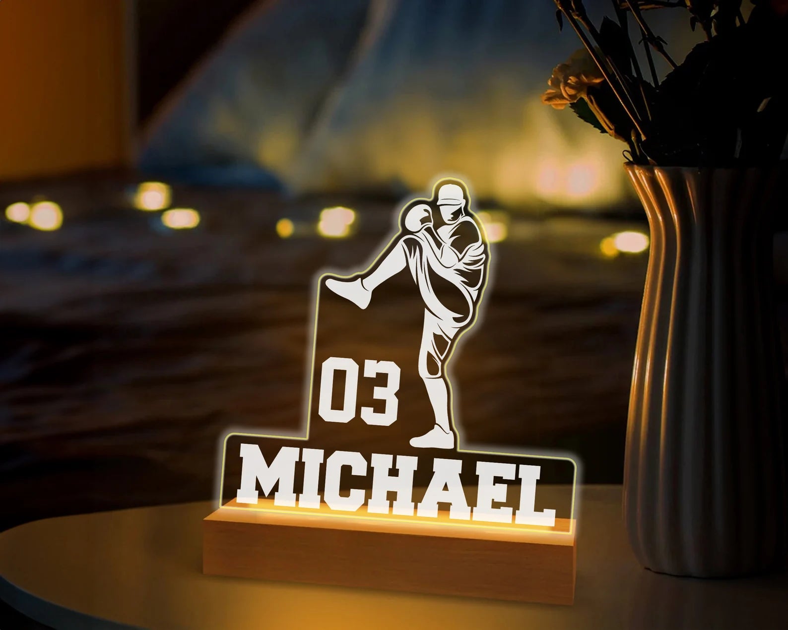 Personalized Baseball Night Light With Kids Names And Numbers, Custom Baseball Player Gift, Father's Day Gift, Baseball Coach Gift. NLFRBILUMIE6