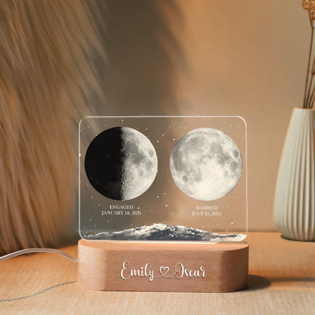 Personalized Moon Phases Night Lamp, Custom Gift For Couple, Custom Moon Phase, Anniversary Gift, Engagement Gifts, Married Couple Gift NLFRBILUMIE19