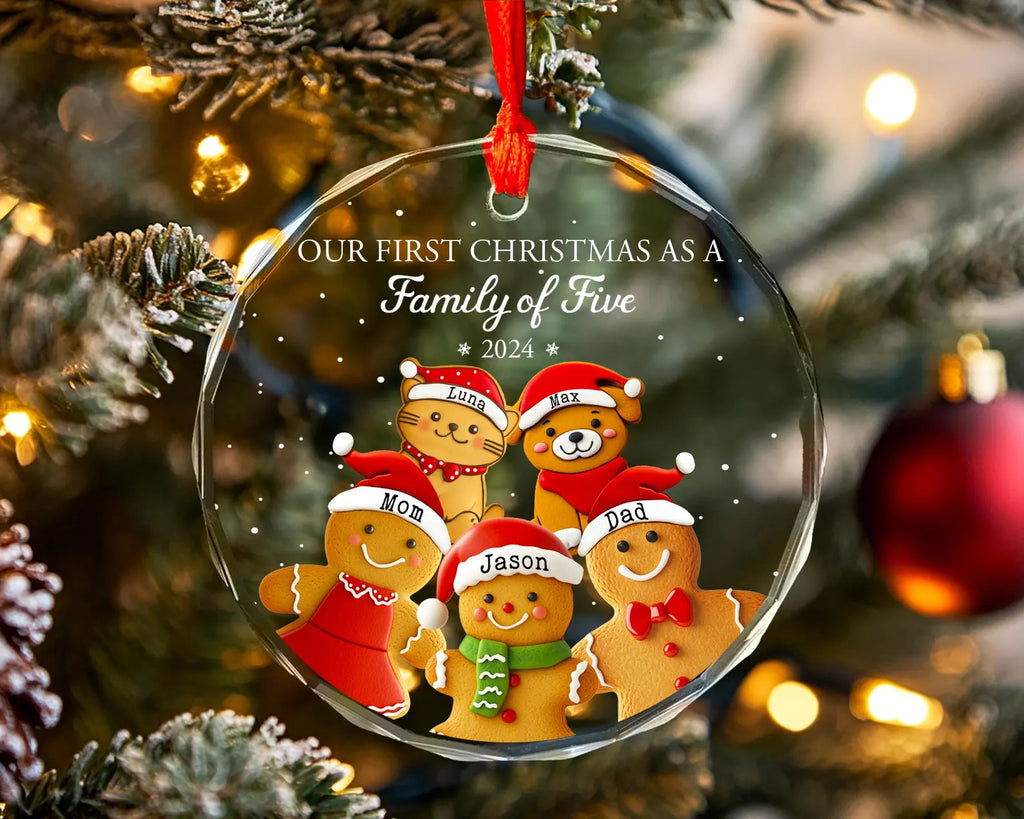 Personalized First Christmas As A Family Of 5 Ornament, Custom Gingerbread Family Ornament, New Baby Ornament, Family Christmas Gift COBILUMIE52