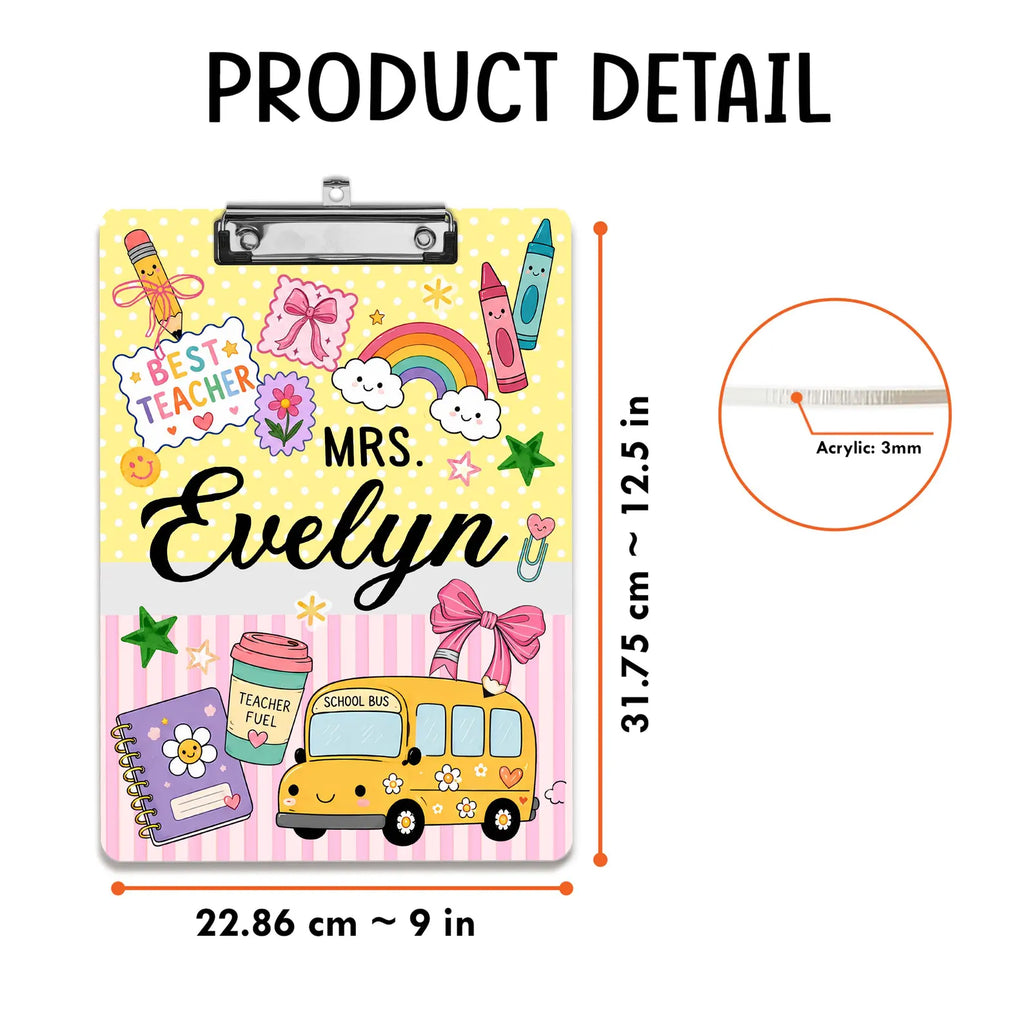 Personalized Teacher Name Clipboard, Custom Motivational Teacher Appreciation Gift, Back To School Gift, Best Teacher Gift, School Supplies. BTSBILUMIE7