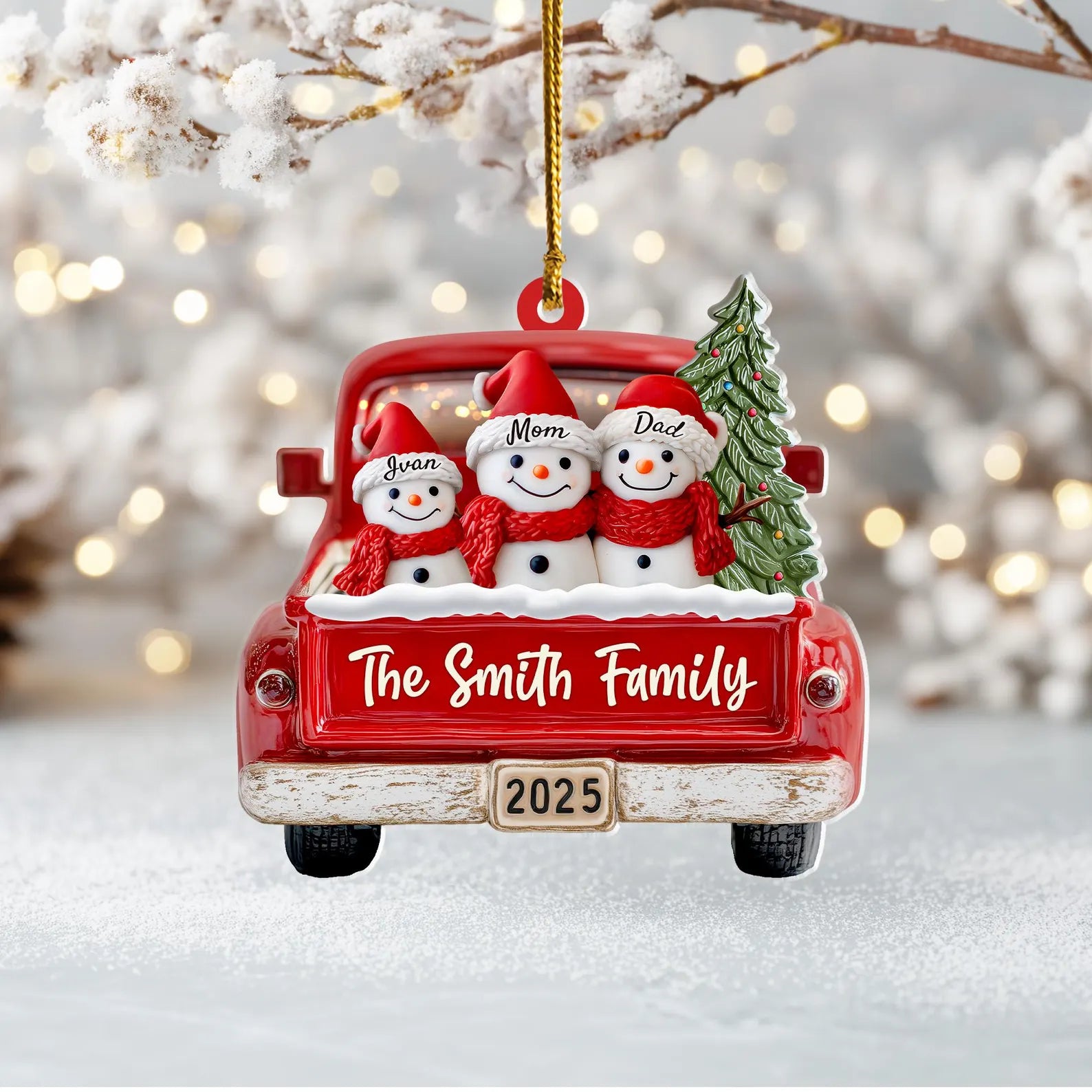 Custom Snowman Family Ornament, Up To 12 Snowmen Ornament, Red Truck Ornament, Family Christmas Gift, Holiday Keepsake, Christmas Tree Decor COBILUMIE51