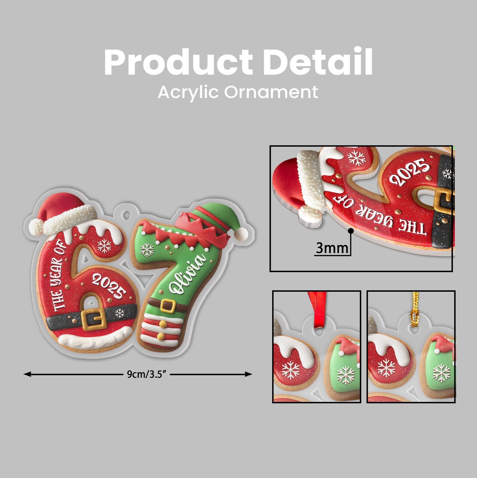 NEW Custom Name 6 7 Santa Claus Elf Christmas Ornament, Six Seven Ornament, Kids Christmas Gift, Grandkids Ornament, Christmas Decor. COBILUMIE38