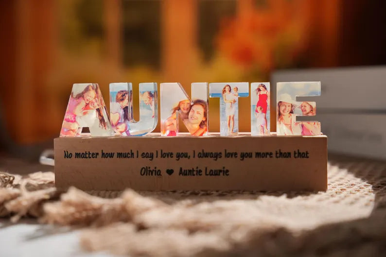 Personalized Auntie Photo Collage Night Light, Custom Auntie Photo Gift, Gift For Auntie, New Aunt Gift, Gift From Niece, Gift From Nephew NLFRBILUMIE26