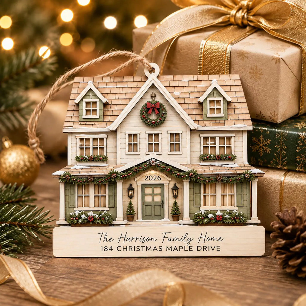 Personalized 2D Flat Family Home Christmas Ornament, Custom House Address Wooden Ornament, New Home Gift, Housewarming Keepsake 	COBILUMIE91