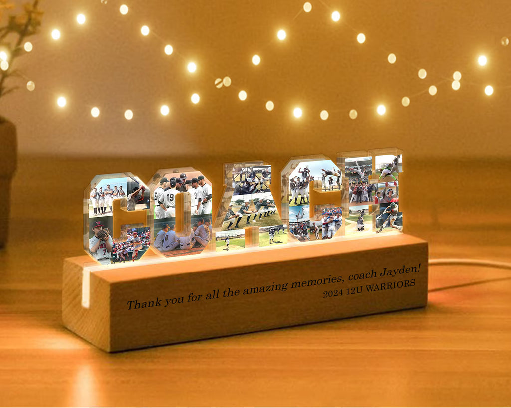 Personalized Coach Photo Collage Night Light, Custom Baseball Team Gift, Gift For Coach, Baseball Coach Gift, Football Coach Gift. NLFRBILUMIE5