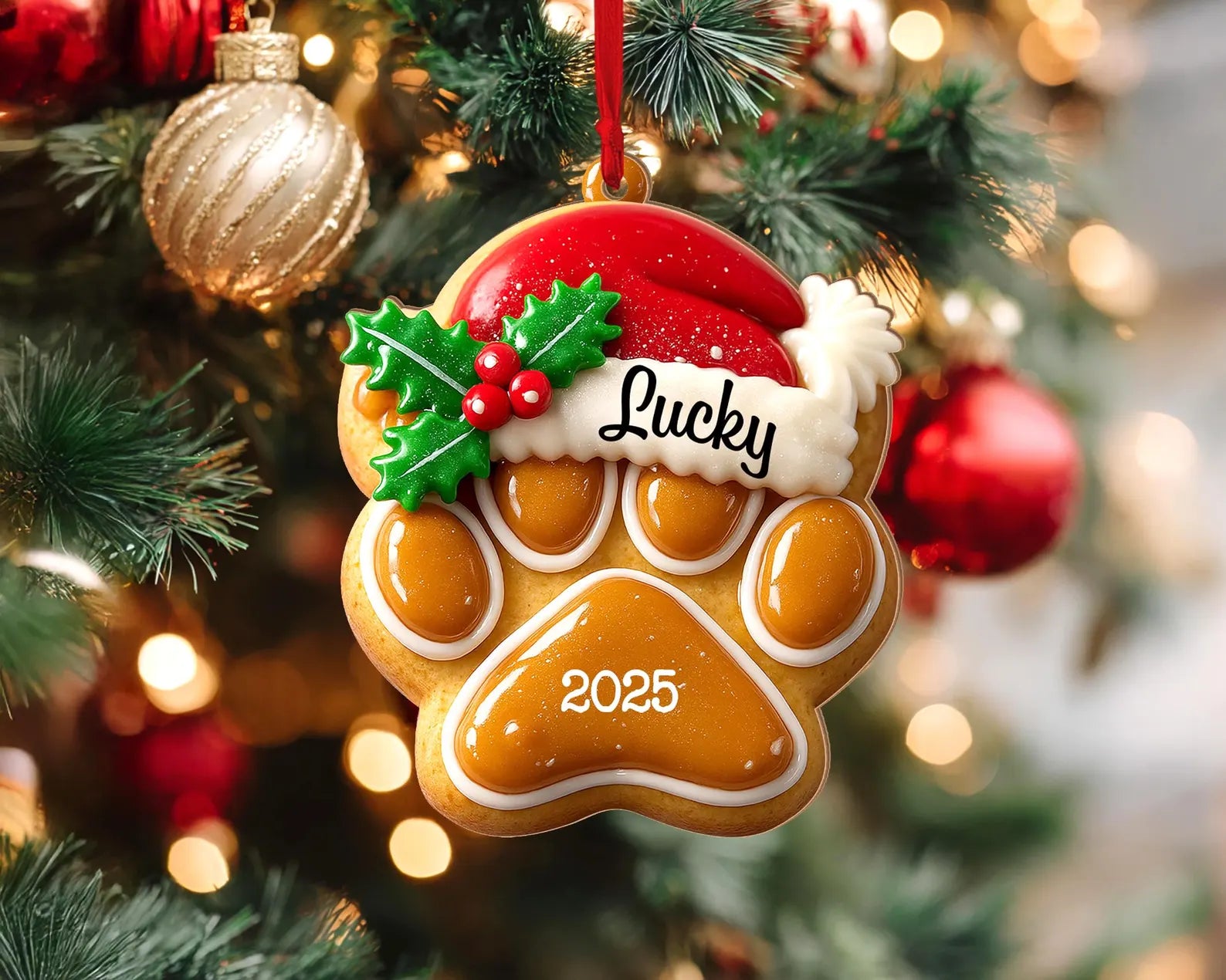 Personalized Gingerbread Pet Paw Ornament, Custom Pet Christmas Ornament, Dog Paw With Name Ornament, Dog Mom Gift, Christmas Ornament. COBILUMIE34