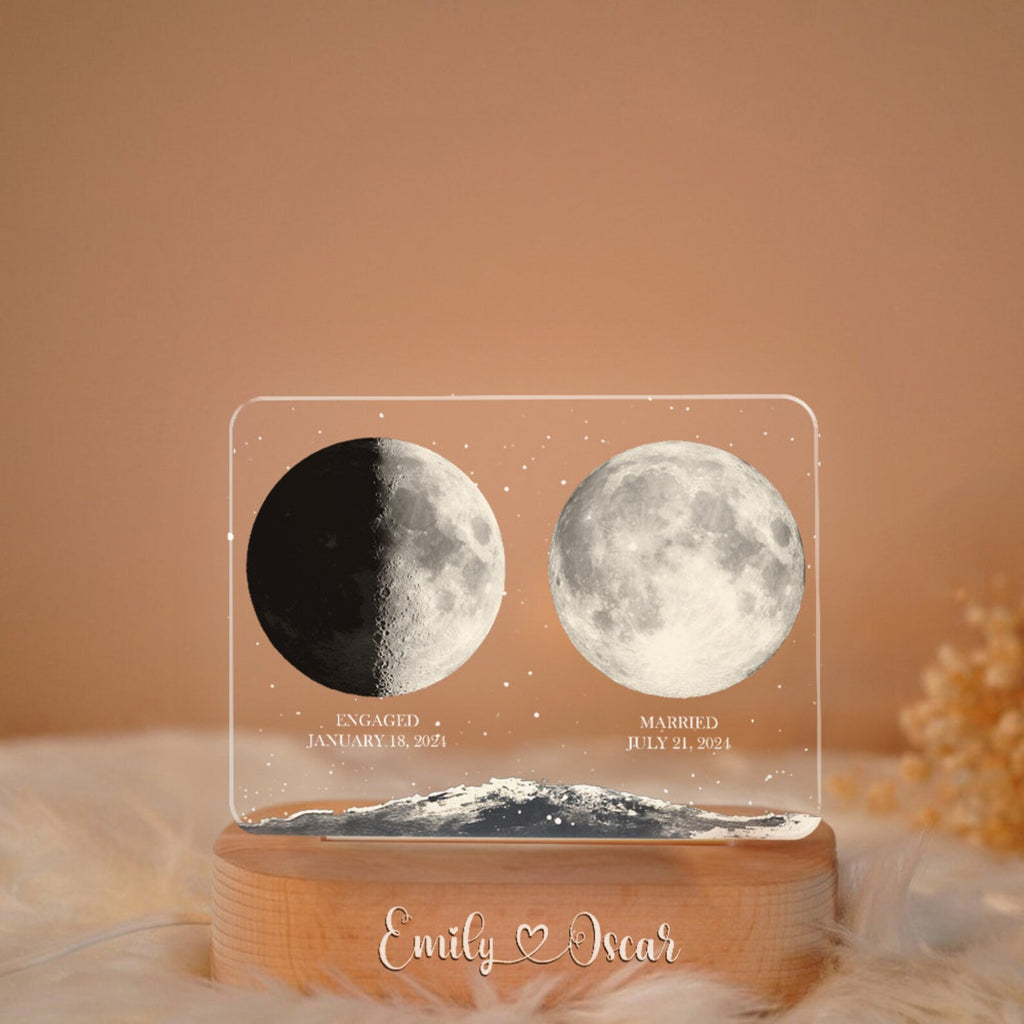 Personalized Moon Phases Night Lamp, Custom Gift For Couple, Custom Moon Phase, Anniversary Gift, Engagement Gifts, Married Couple Gift NLFRBILUMIE19