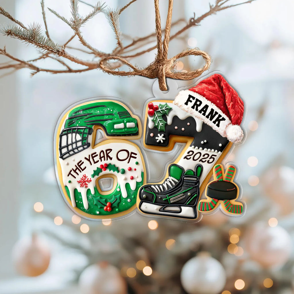 Custom Hockey Six Seven Ornament, 6 7 Christmas Ornament, Hockey Player Gift, Ornament For Kids, Hockey Christmas Gift, Christmas Decor. COBILUMIE42