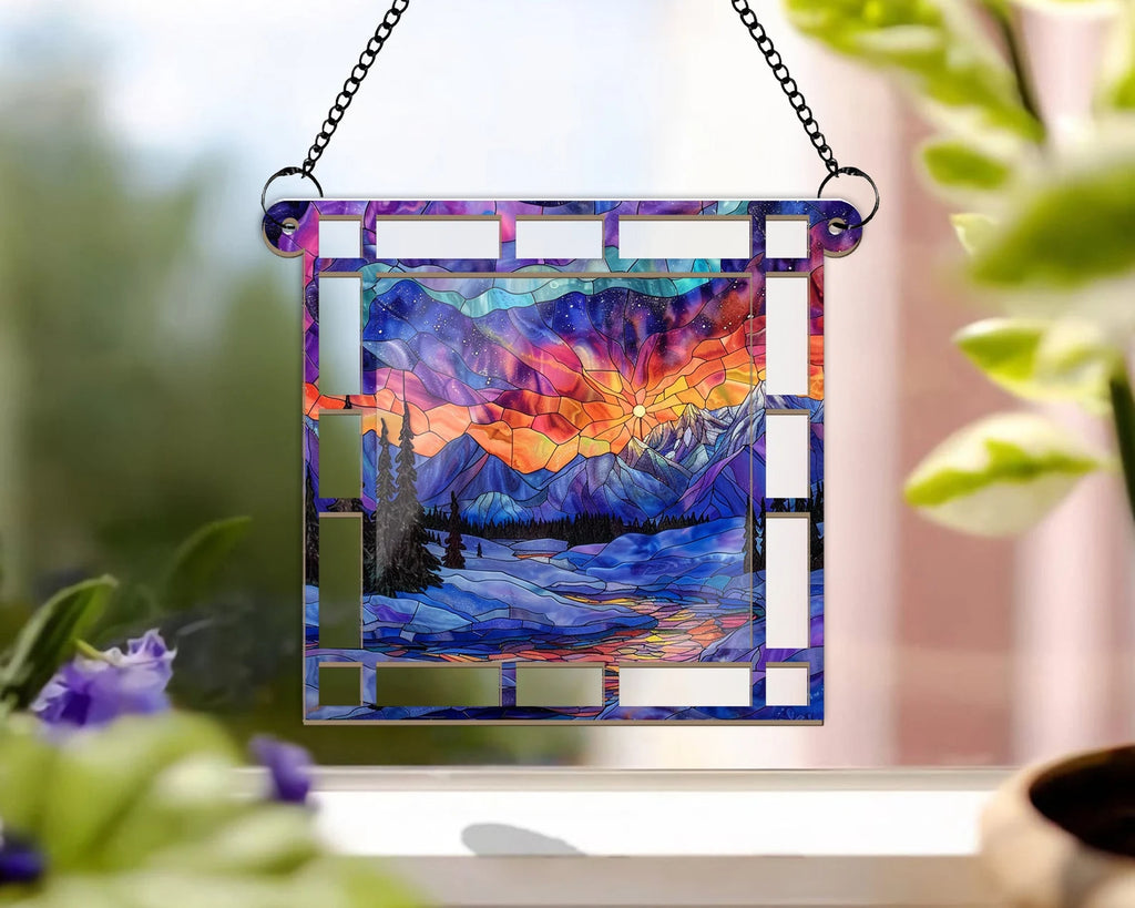 Denali National Park Suncatcher, US National Parks Window Hangings Suncatcher, Landscape Suncatcher, Traveler Gift, Housewarming Gift. SCBILUMIE12