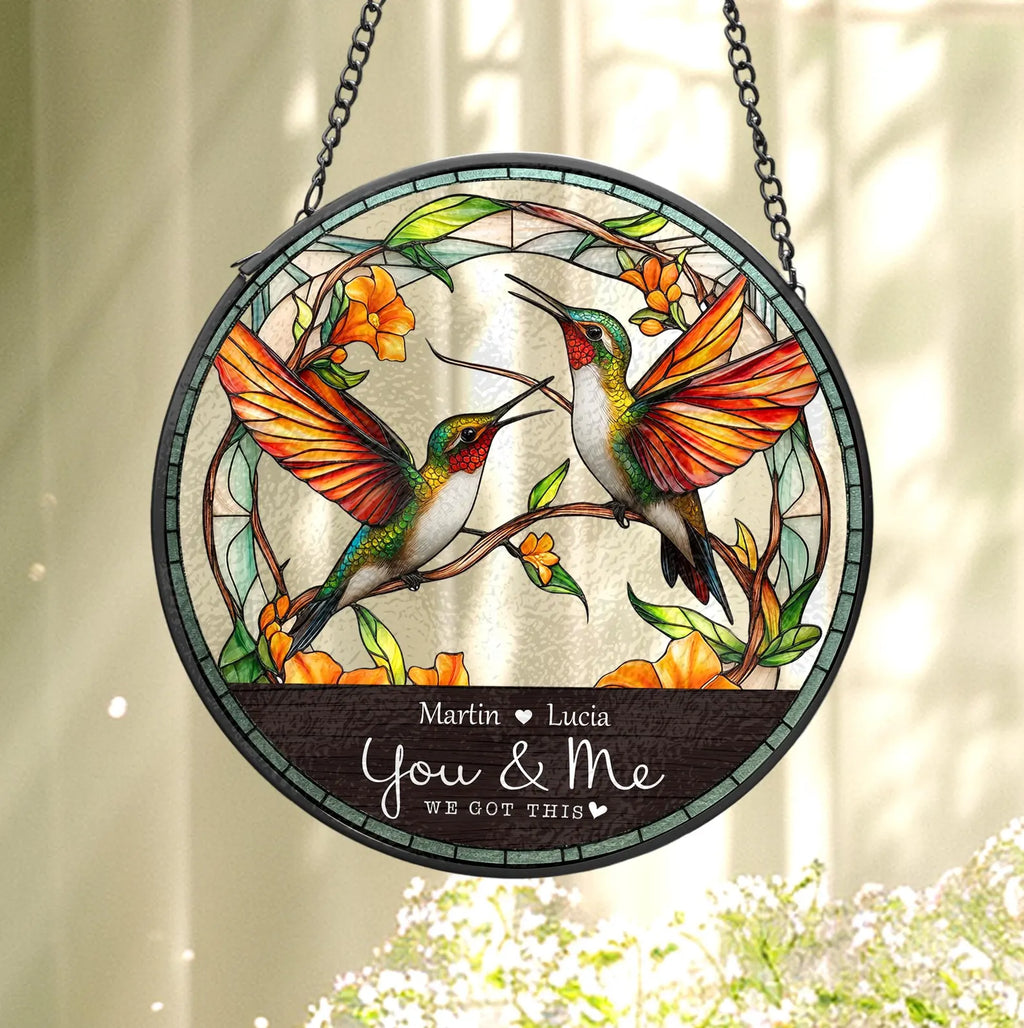 Personalized Hummingbird Couple Glass Suncatcher, Valentine Gifts, Hummingbird Glass Art, Gift For Couple, Anniversary Gift, Home Decor. SCBILUMIE3