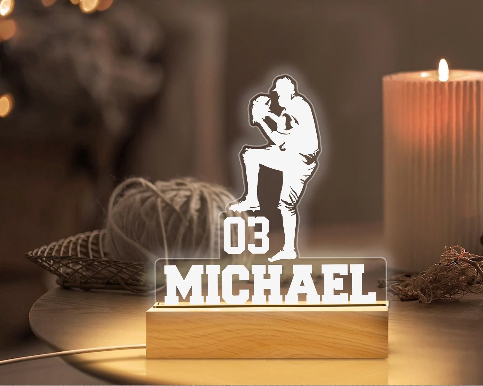 Personalized Baseball Night Light With Kids Names And Numbers, Custom Baseball Player Gift, Father's Day Gift, Baseball Coach Gift. NLFRBILUMIE6