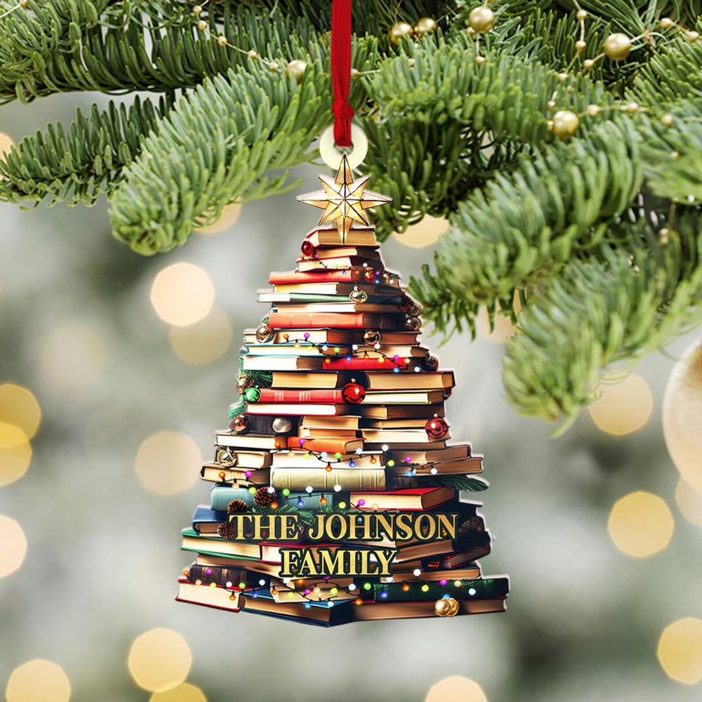 Personalized Family Christmas Ornament, Christmas Tree Ornament, Bookish Ornament, Family Name Ornament, Book Lover Gift, Bookworm Gifts. COBILUMIE32