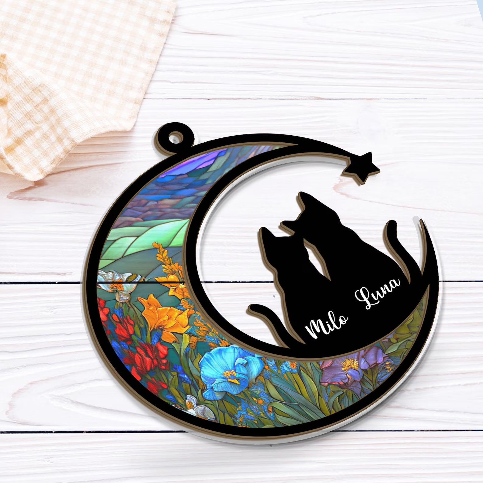 Personalized Couple Cats Memorial Suncatcher, Custom Cat Memorial Gift, Cat Loss Gift, Loss of Cats Gift, Cat Sympathy Gift, Cat Suncatcher. SCCBILUMMIE9