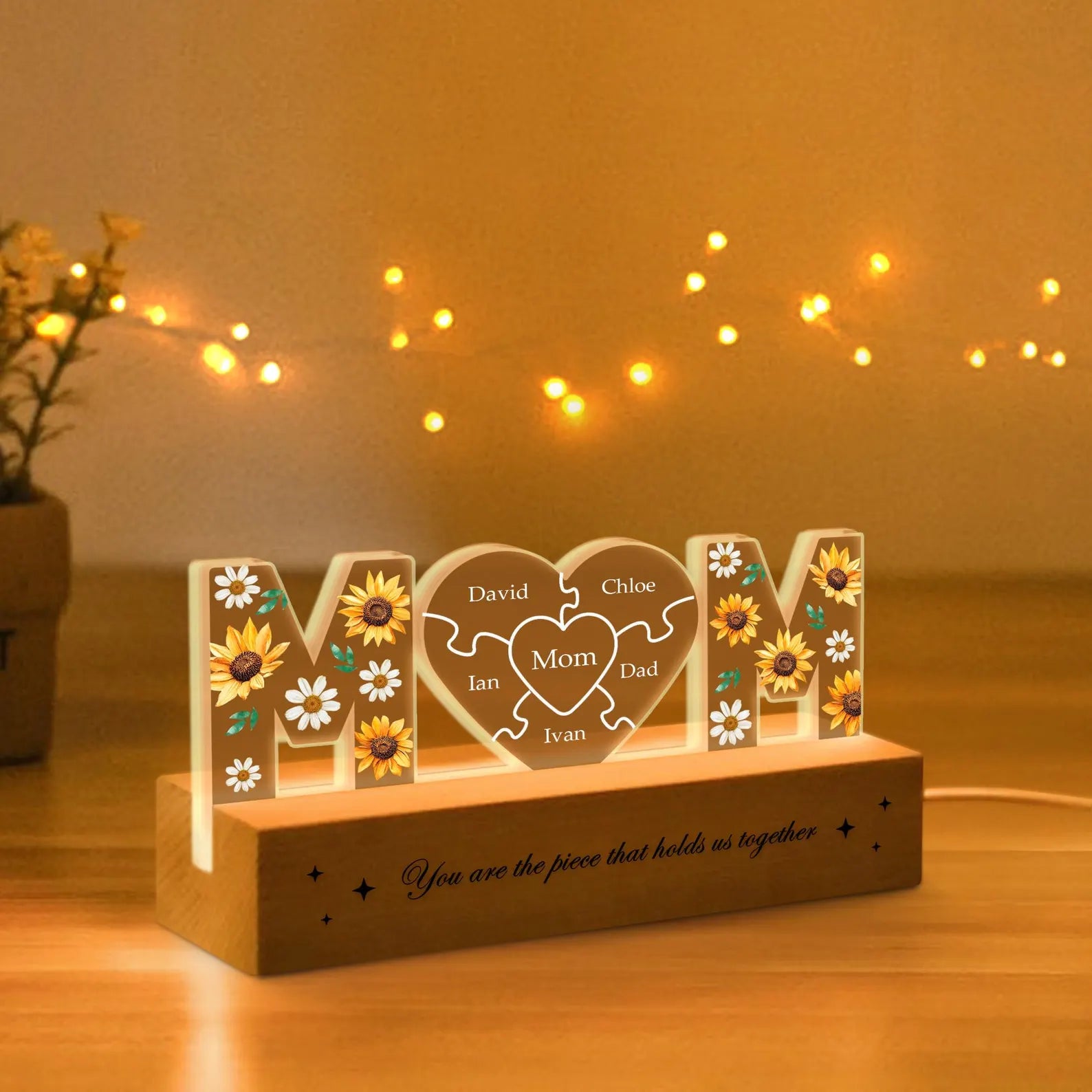 Custom Mother's Day Puzzle Night Light, Custom Mom Sunflower Gift, Mother's Day Gift, Gift For Mom, Mom Birthday Gift, Mom Gift From Kids. NLFRBILUMIE34