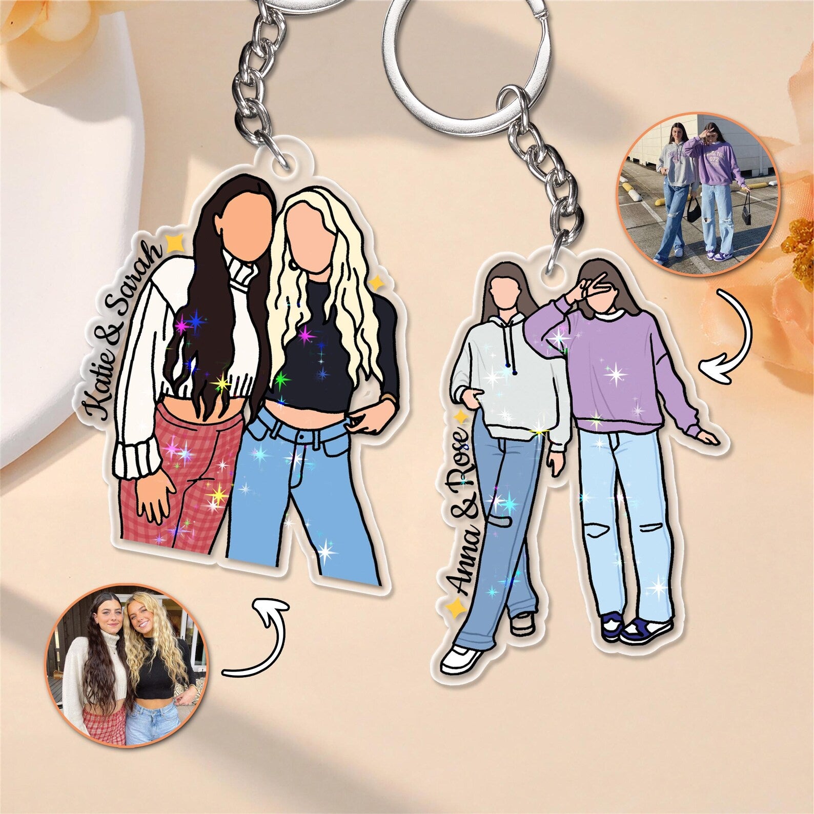 Custom Besties Hologram Keychain, Custom Besties Photo Keychain, Gift For Besties, Bestie Gift, Soul Sister Gift, Gift For Best Friends. PKBILUMIE1